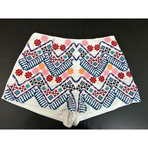 Lulus Shorts Women's XL White Embroidered Multicolor Floral + Geometric Pattern